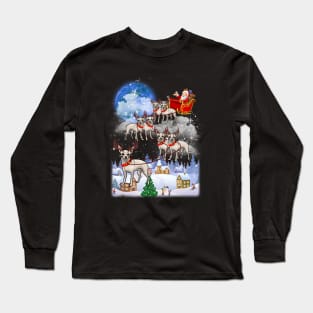 Santa Clause Drives Chihuahua Reindeer Sleigh Long Sleeve T-Shirt